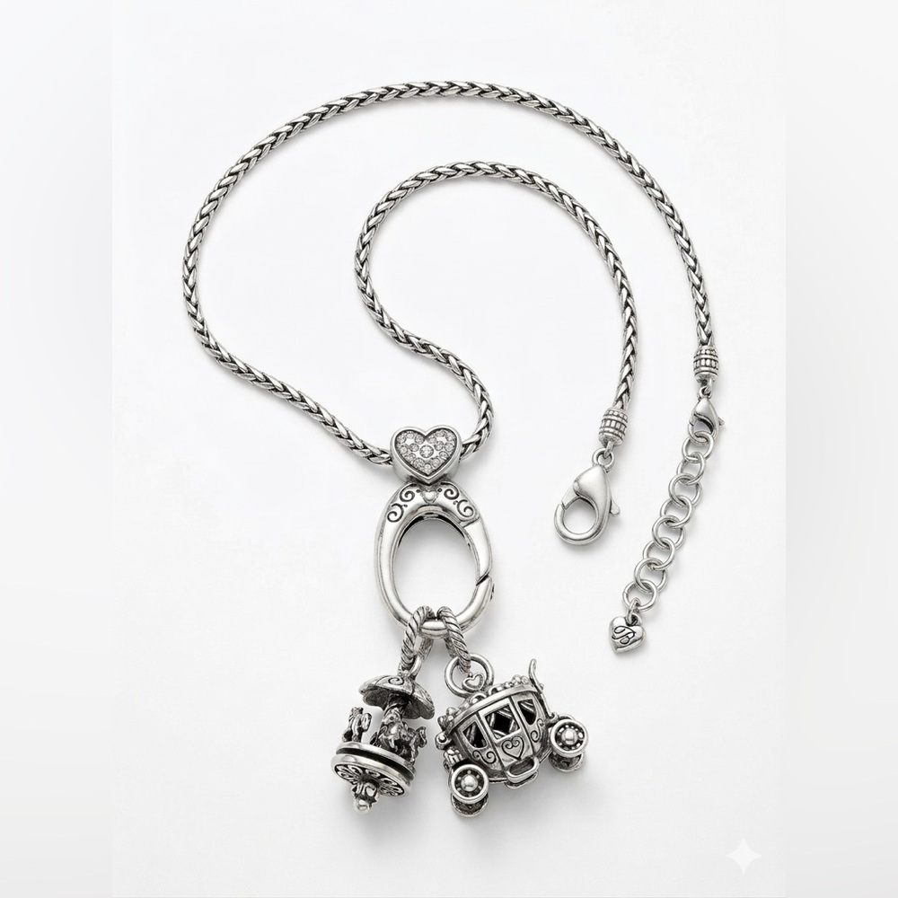 Rare Retired Brighton Amulet Necklace with Carriage & Carousel Charms